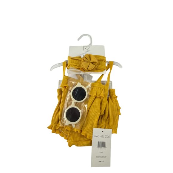 Rachel Zoe Baby Girl Romper Bib Sunglasses Set 0-3M Yellow NWT Outfit Set - Picture 2 of 9